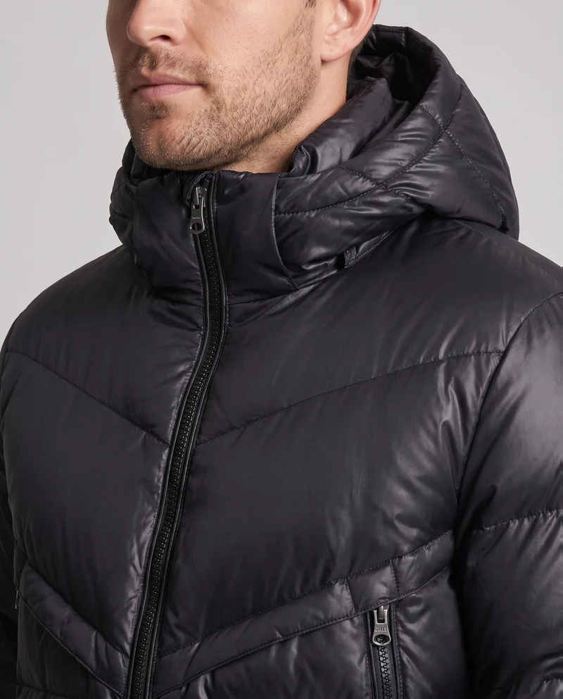 Längerer gesteppter thermo Parka für Herren mit Kapuze und wasserabweisender Außenschale Nord Taschen