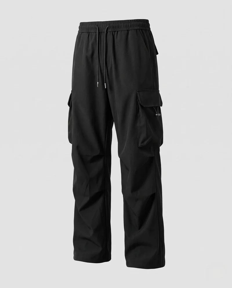 Herren Freizeit Cargo-Baggy-Hosen mit Kordelzug, multifunktionale Taschen und geradem Bein Nord Taschen