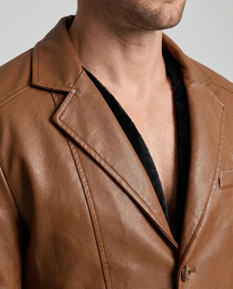 Herren Lederblazer im Jackenstil mit aufgesetzten Taschen & dezentem Knopfverschluss Nord Taschen