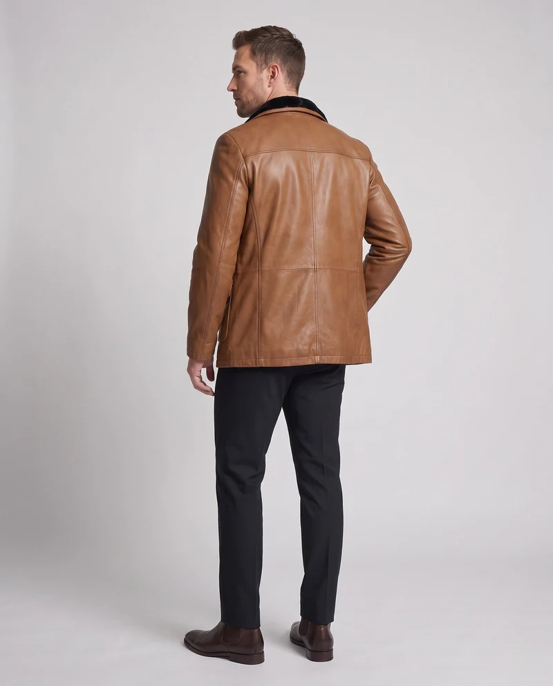 Herren Lederblazer im Jackenstil mit aufgesetzten Taschen & dezentem Knopfverschluss Nord Taschen