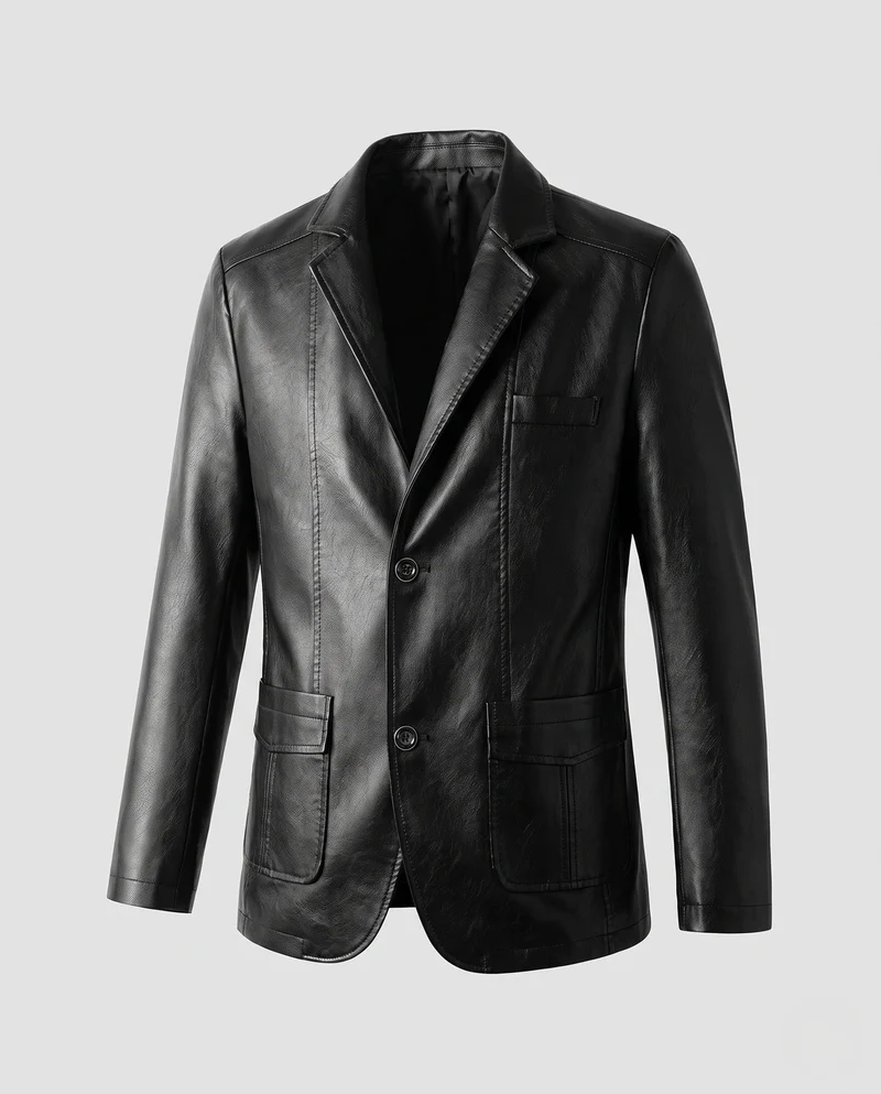 Herren Lederblazer im Jackenstil mit aufgesetzten Taschen & dezentem Knopfverschluss Nord Taschen