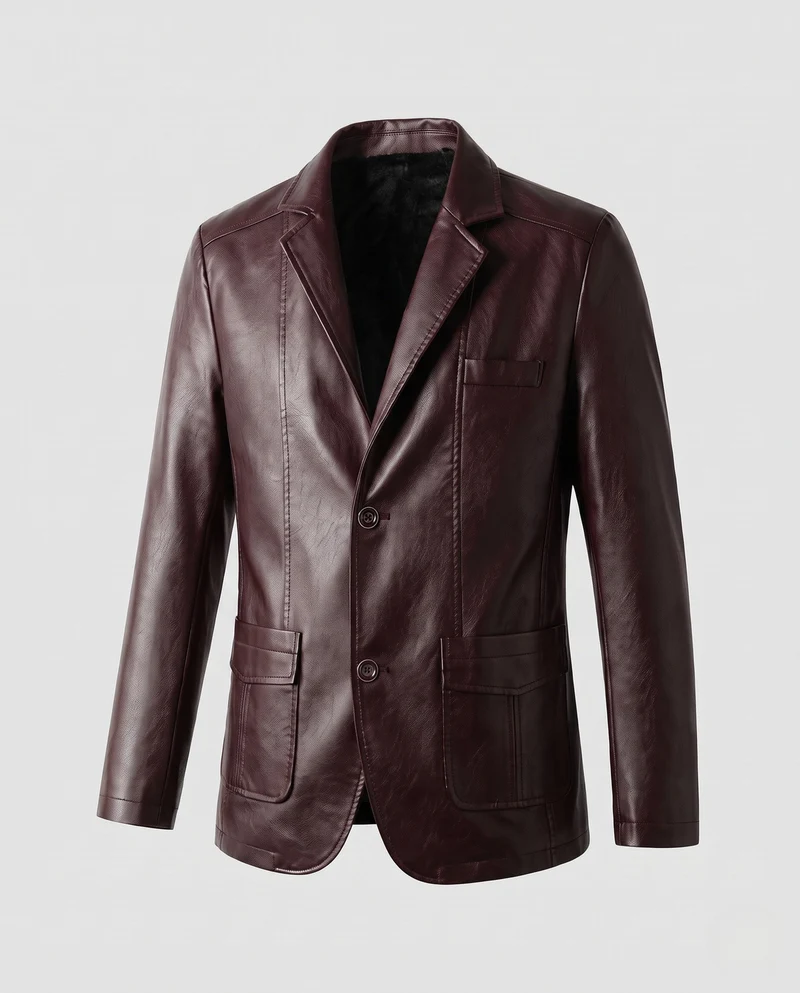 Herren Lederblazer im Jackenstil mit aufgesetzten Taschen & dezentem Knopfverschluss Nord Taschen