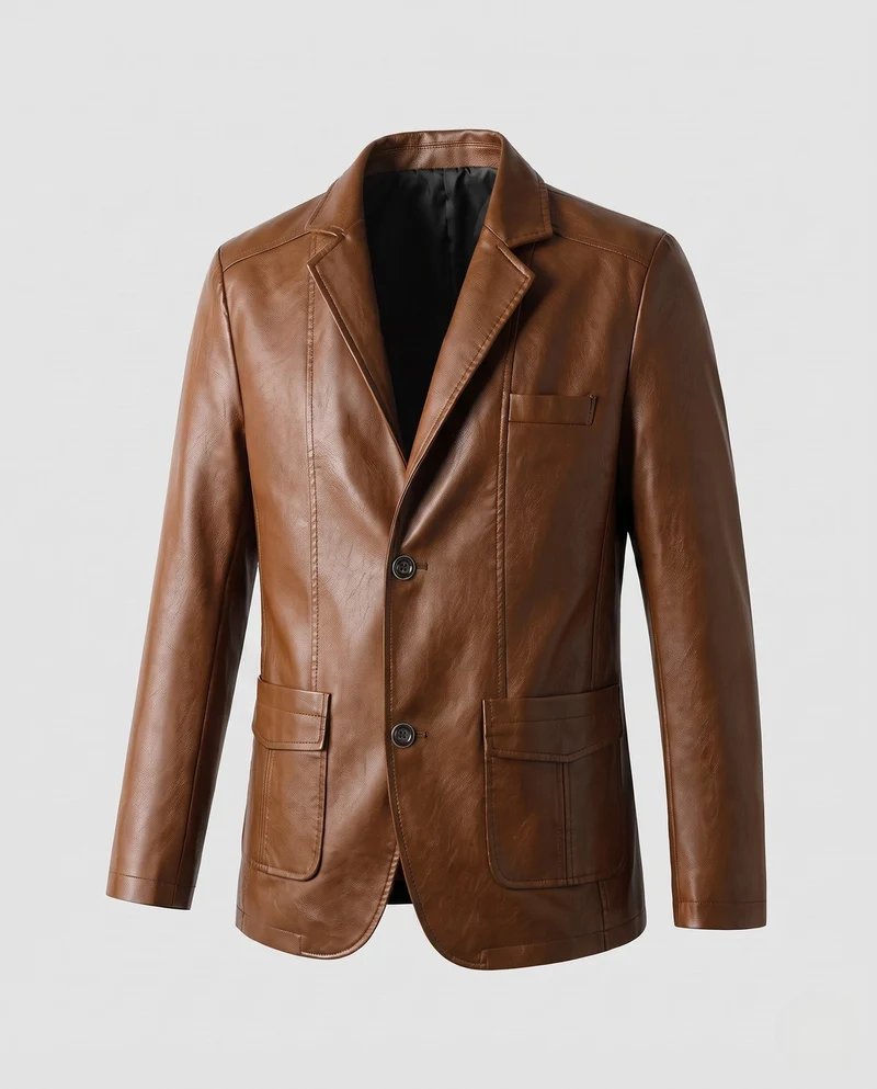 Herren Lederblazer im Jackenstil mit aufgesetzten Taschen & dezentem Knopfverschluss Nord Taschen