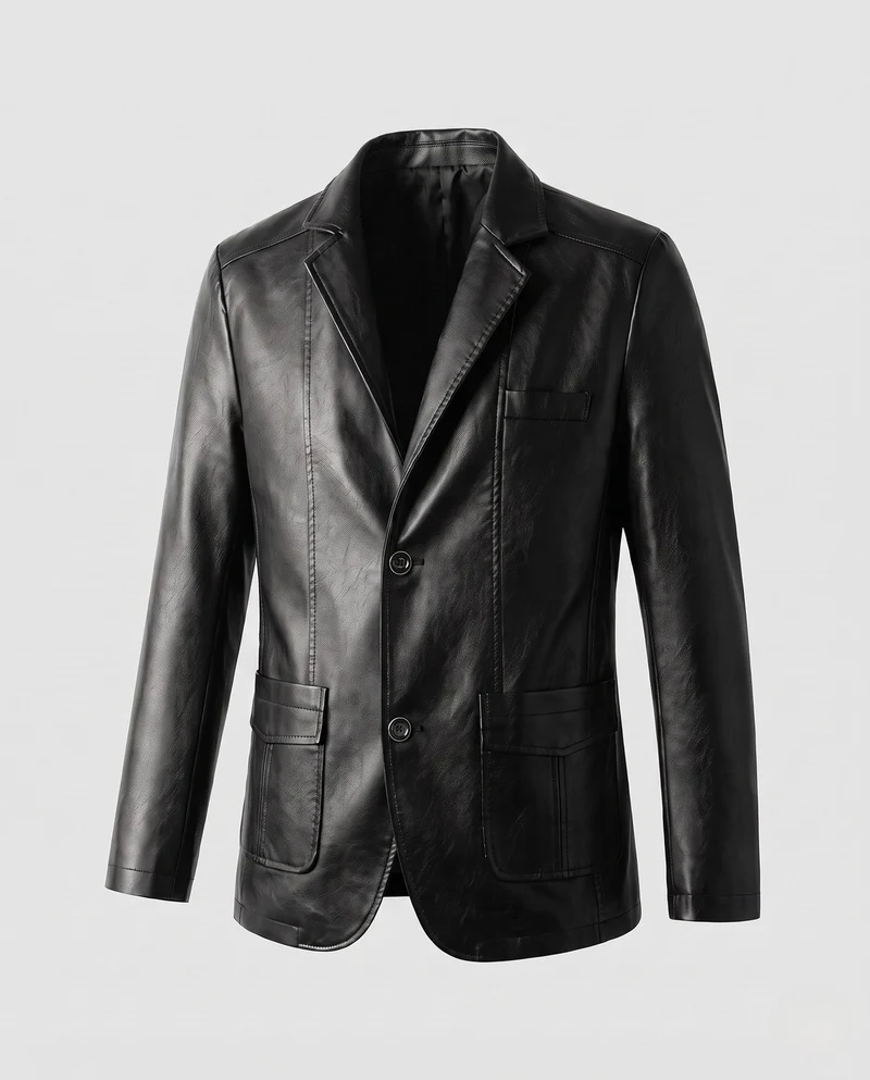 Herren Lederblazer im Jackenstil mit aufgesetzten Taschen & dezentem Knopfverschluss Nord Taschen
