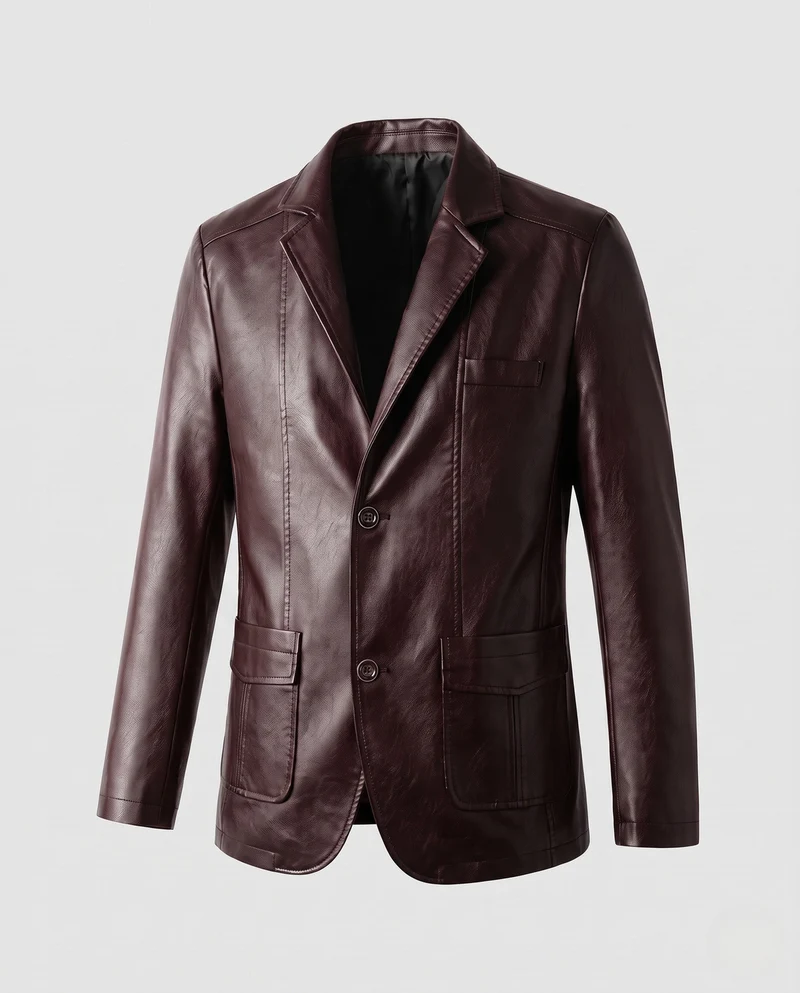 Herren Lederblazer im Jackenstil mit aufgesetzten Taschen & dezentem Knopfverschluss Nord Taschen