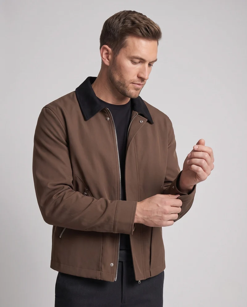 Herren leicht gepolsterte Bomberjacke im Blouson-Stil mit Kontrastkragen, Zwei-Wege-Reißverschluss & Reißverschlusstaschen Nord Taschen