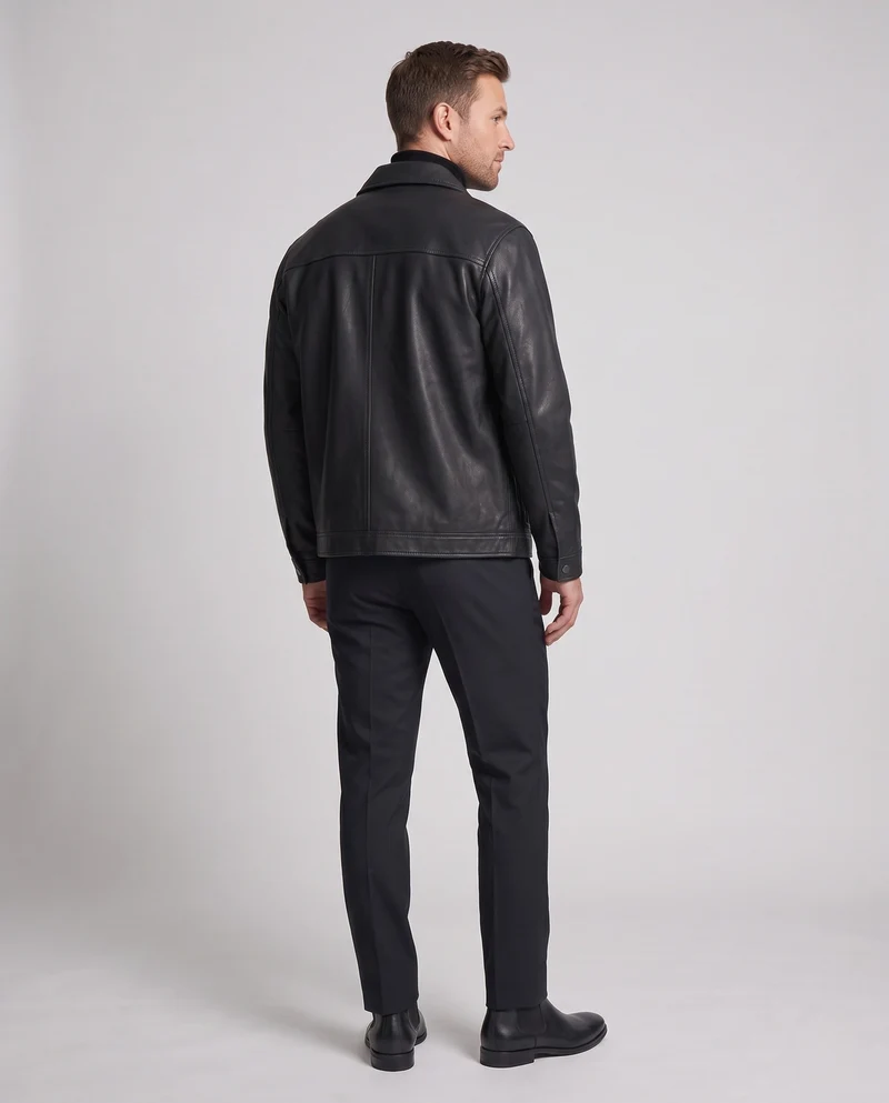 Herrenlederjacke im Worker-Stil mit Druckknopfverschluss und Klappentaschen Nord Taschen