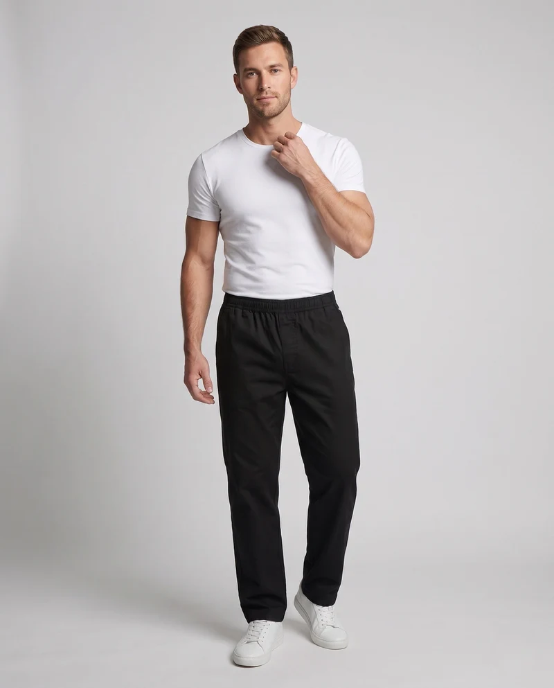 Herren Leichte Baumwollmischung Legere Hosen mit Kordelzug Taille, Seitentaschen & Gerader Lockere Passform Nord Taschen