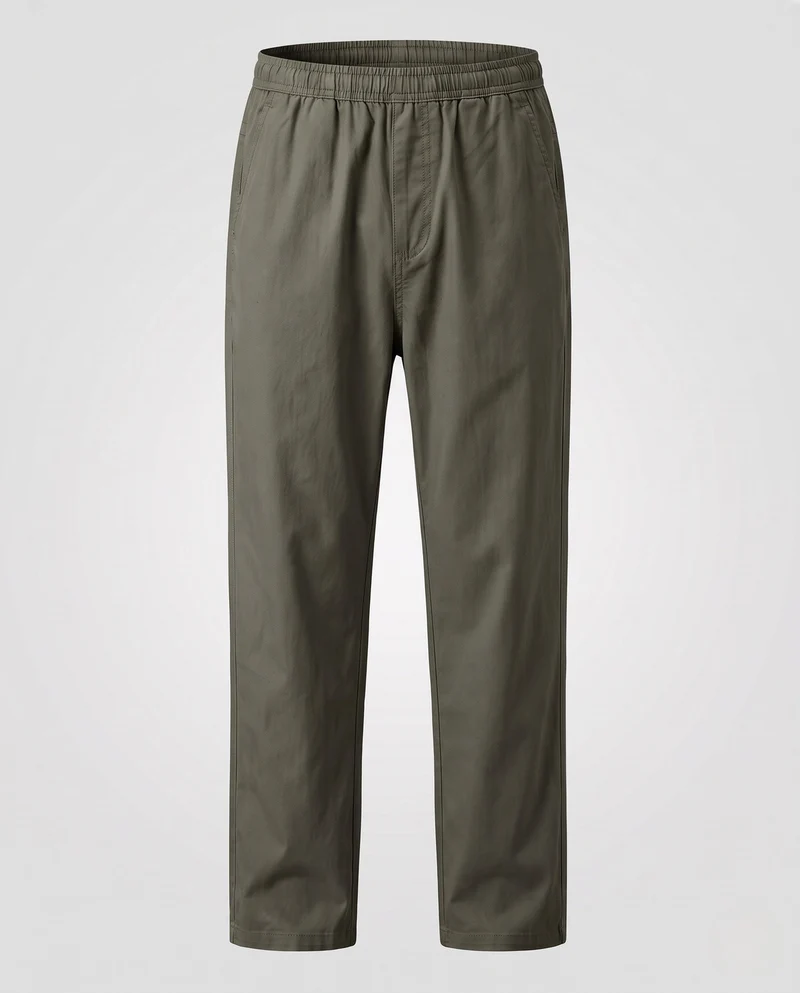 Herren Leichte Baumwollmischung Legere Hosen mit Kordelzug Taille, Seitentaschen & Gerader Lockere Passform Nord Taschen