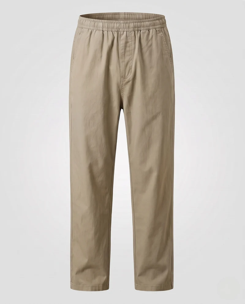 Herren Leichte Baumwollmischung Legere Hosen mit Kordelzug Taille, Seitentaschen & Gerader Lockere Passform Nord Taschen