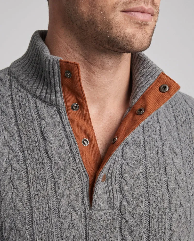 Herren-Kabelstrickpullover mit Halbcollar und Kunstlederbesatz Nord Taschen