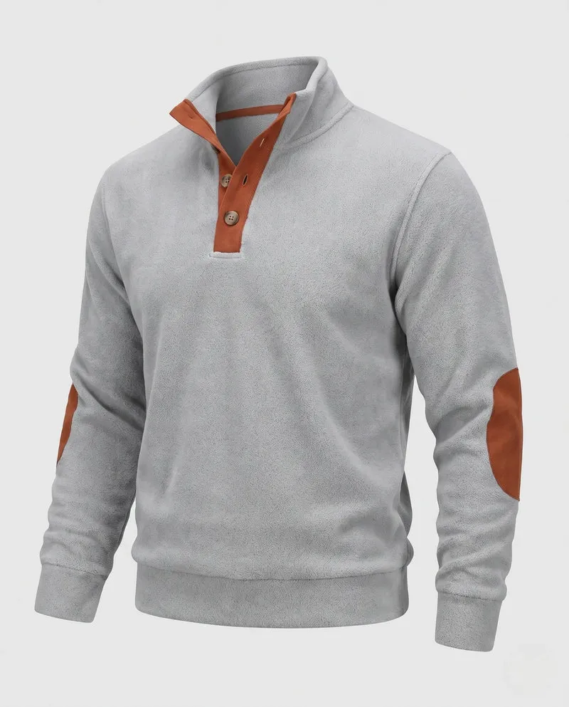 Herren-Kabelstrickpullover mit Halbcollar und Kunstlederbesatz Nord Taschen