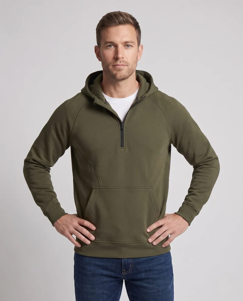 Herren Halb-Reißverschluss Hoodie mit Kängurutasche und kontrastierendem Rückenteil Nord Taschen