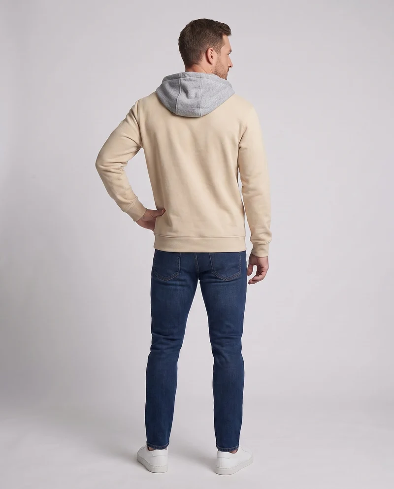 Herren Halbzip-Hoodie aus Sweat mit Kordelzug, Kontrastfutter und gerippten Bündchen Nord Taschen