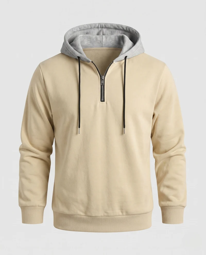 Herren Halbzip-Hoodie aus Sweat mit Kordelzug, Kontrastfutter und gerippten Bündchen Nord Taschen