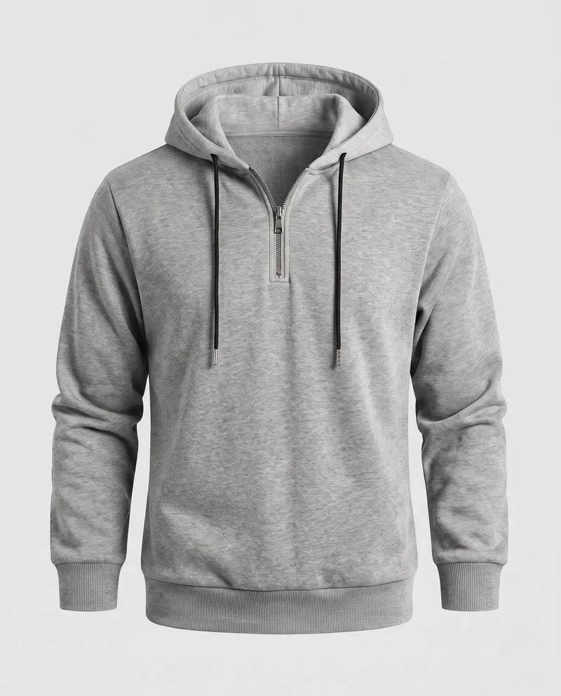 Herren Halbzip-Hoodie aus Sweat mit Kordelzug, Kontrastfutter und gerippten Bündchen Nord Taschen