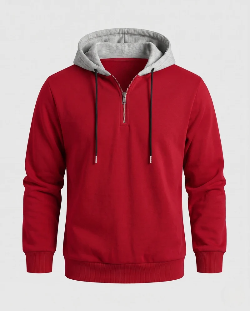Herren Halbzip-Hoodie aus Sweat mit Kordelzug, Kontrastfutter und gerippten Bündchen Nord Taschen