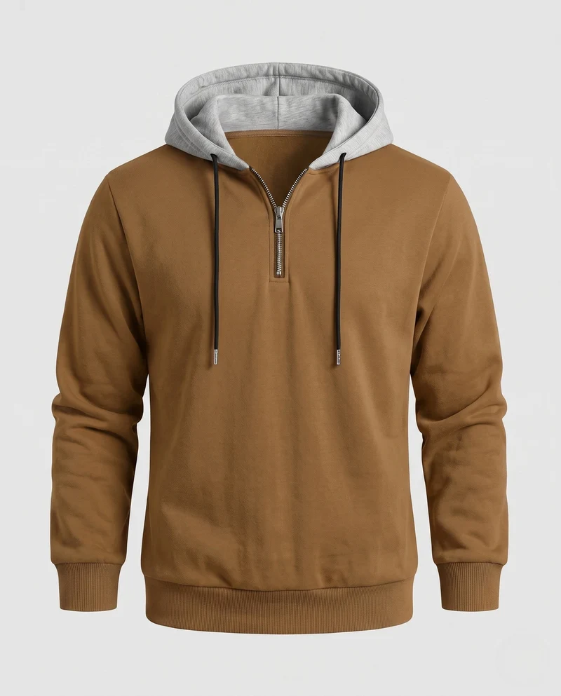 Herren Halbzip-Hoodie aus Sweat mit Kordelzug, Kontrastfutter und gerippten Bündchen Nord Taschen