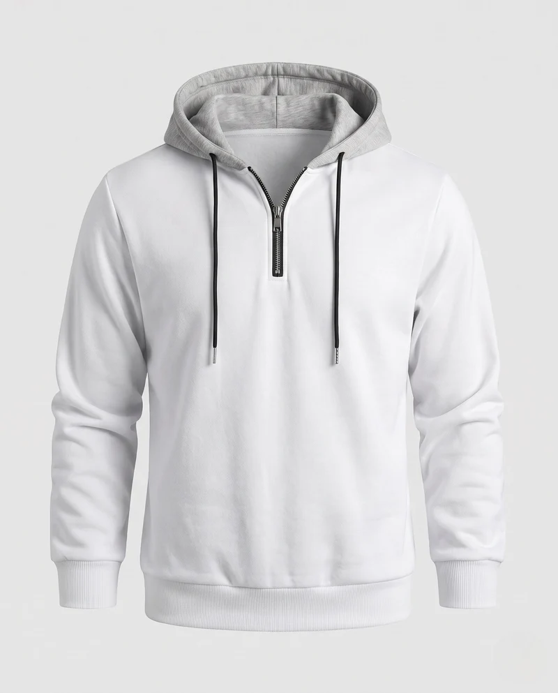 Herren Halbzip-Hoodie aus Sweat mit Kordelzug, Kontrastfutter und gerippten Bündchen Nord Taschen