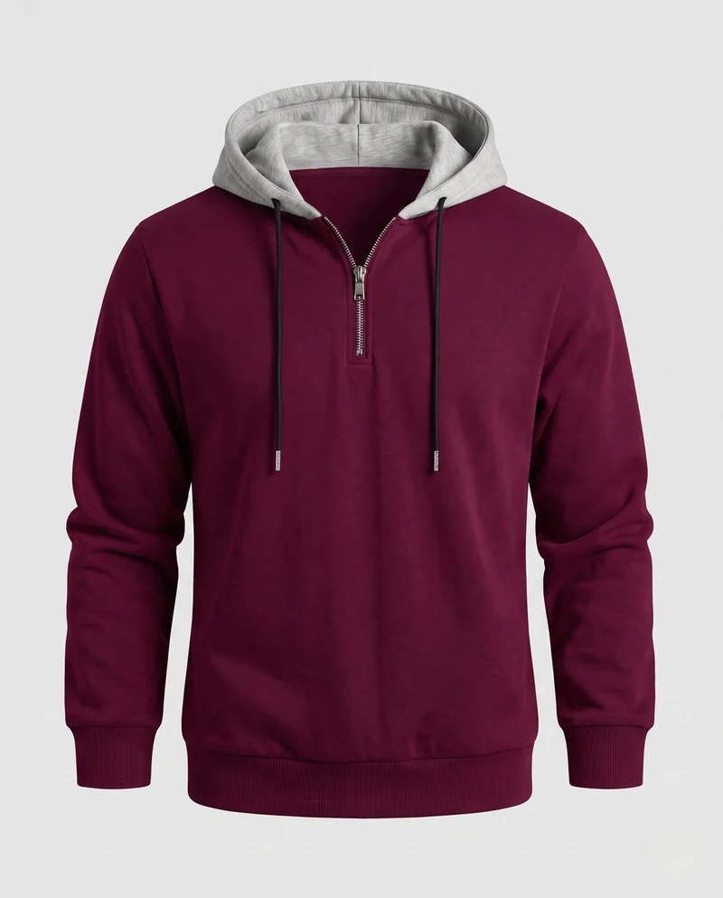 Herren Halbzip-Hoodie aus Sweat mit Kordelzug, Kontrastfutter und gerippten Bündchen Nord Taschen
