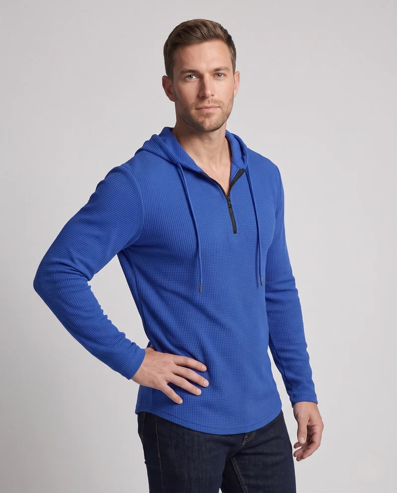 Herren-Half-Zip-Hoodie aus Waffelstrick mit Zugkordel Nord Taschen