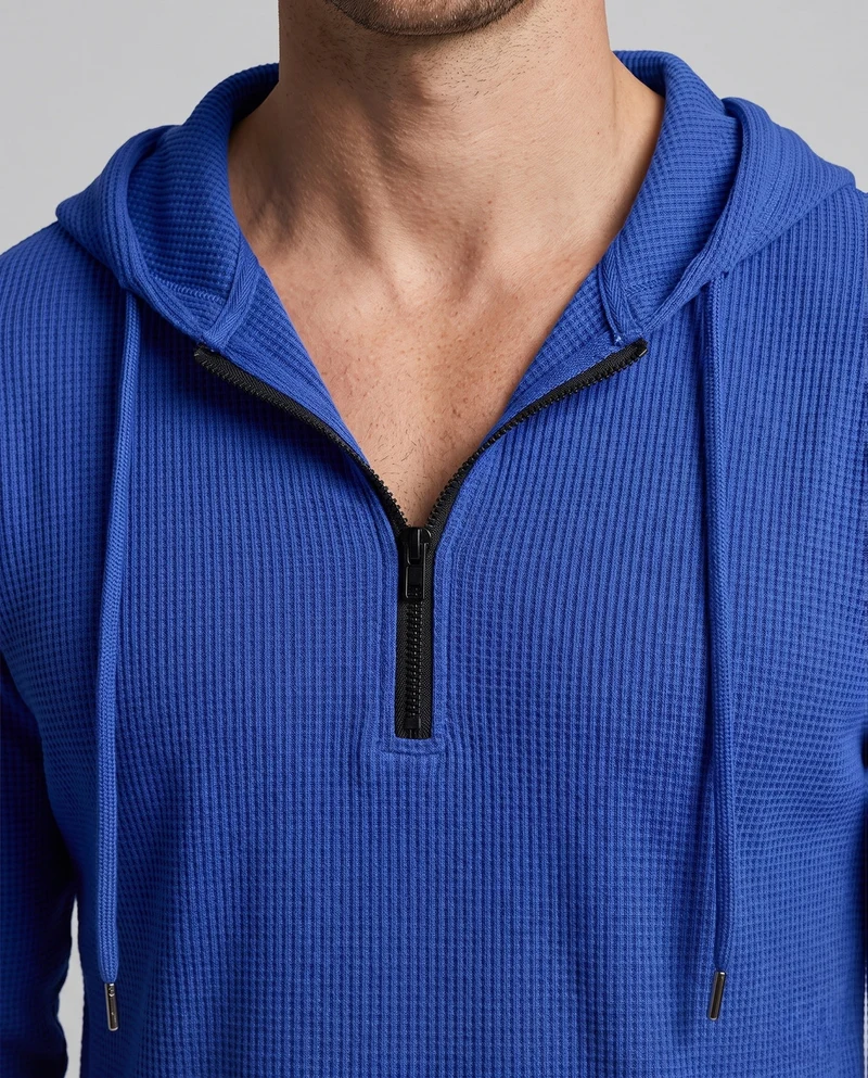 Herren-Half-Zip-Hoodie aus Waffelstrick mit Zugkordel Nord Taschen