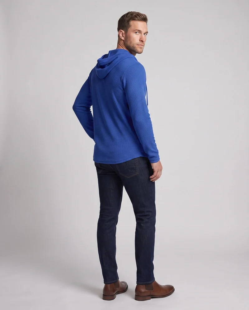 Herren-Half-Zip-Hoodie aus Waffelstrick mit Zugkordel Nord Taschen