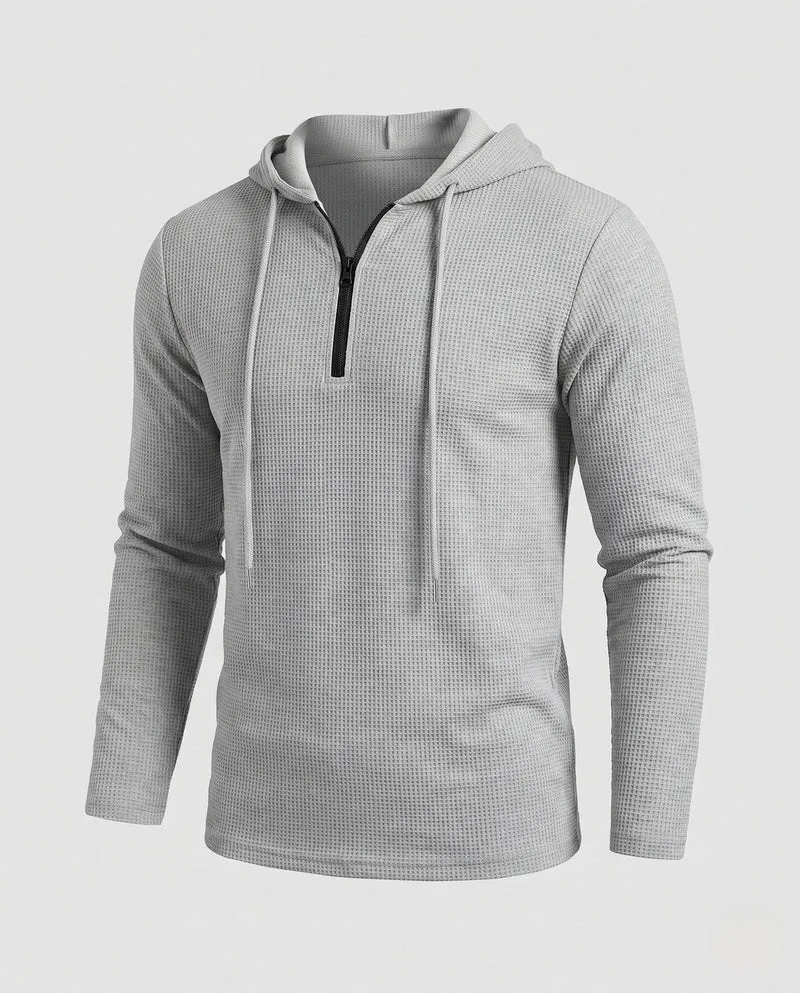 Herren-Half-Zip-Hoodie aus Waffelstrick mit Zugkordel Nord Taschen