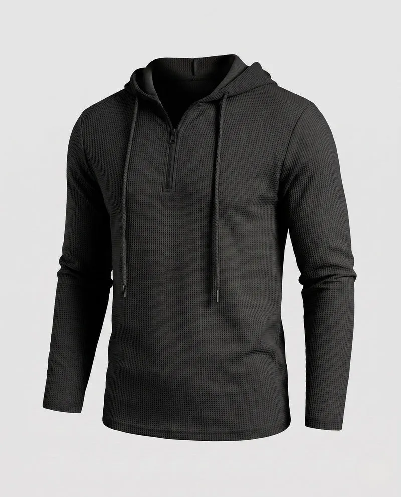 Herren-Half-Zip-Hoodie aus Waffelstrick mit Zugkordel Nord Taschen