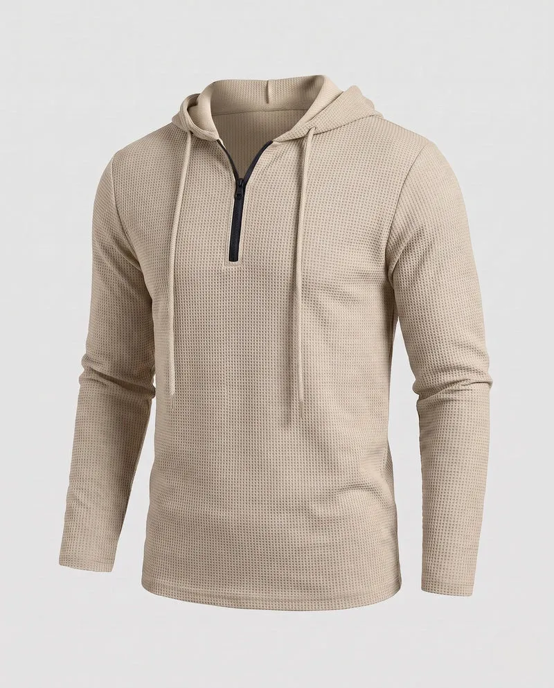 Herren-Half-Zip-Hoodie aus Waffelstrick mit Zugkordel Nord Taschen