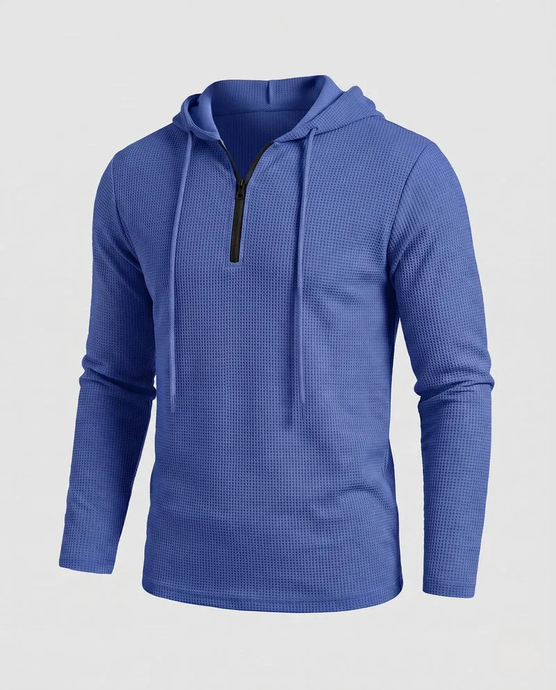 Herren-Half-Zip-Hoodie aus Waffelstrick mit Zugkordel Nord Taschen