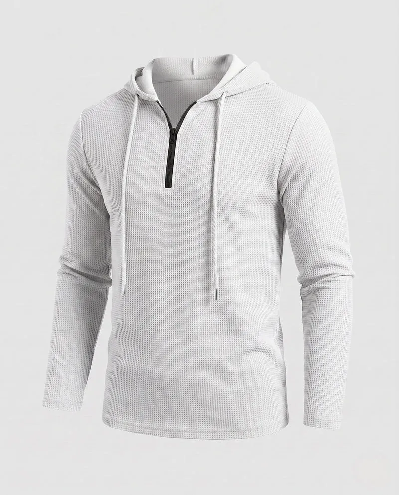Herren-Half-Zip-Hoodie aus Waffelstrick mit Zugkordel Nord Taschen