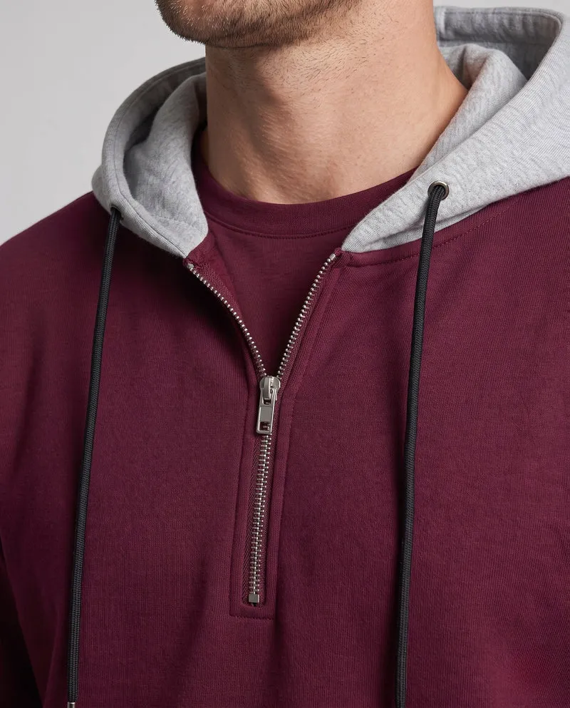 Herren Half-Zip Hoodie aus French Terry mit Kontrastkapuze und Kordelzug Nord Taschen