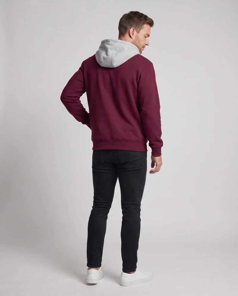 Herren Half-Zip Hoodie aus French Terry mit Kontrastkapuze und Kordelzug Nord Taschen