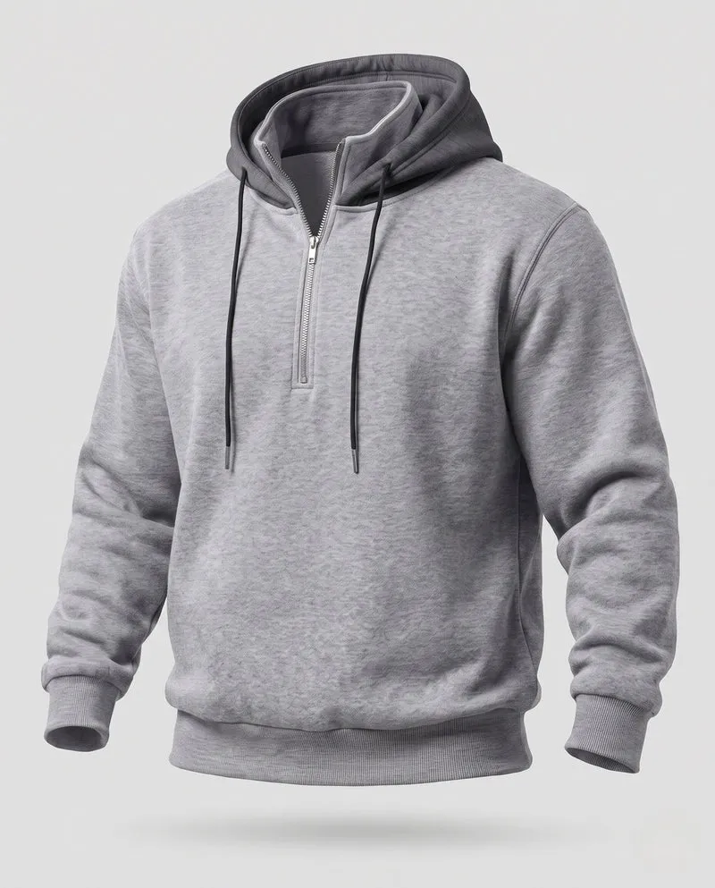 Herren Half-Zip Hoodie aus French Terry mit Kontrastkapuze und Kordelzug Nord Taschen