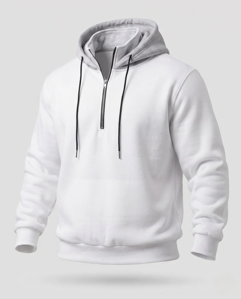 Herren Half-Zip Hoodie aus French Terry mit Kontrastkapuze und Kordelzug Nord Taschen