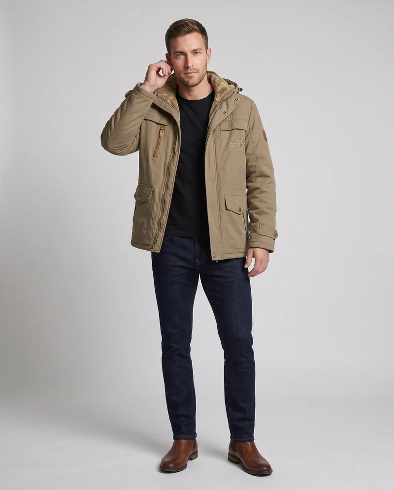 Herren Winterjacke mit Kunstfellkragen Nord Taschen