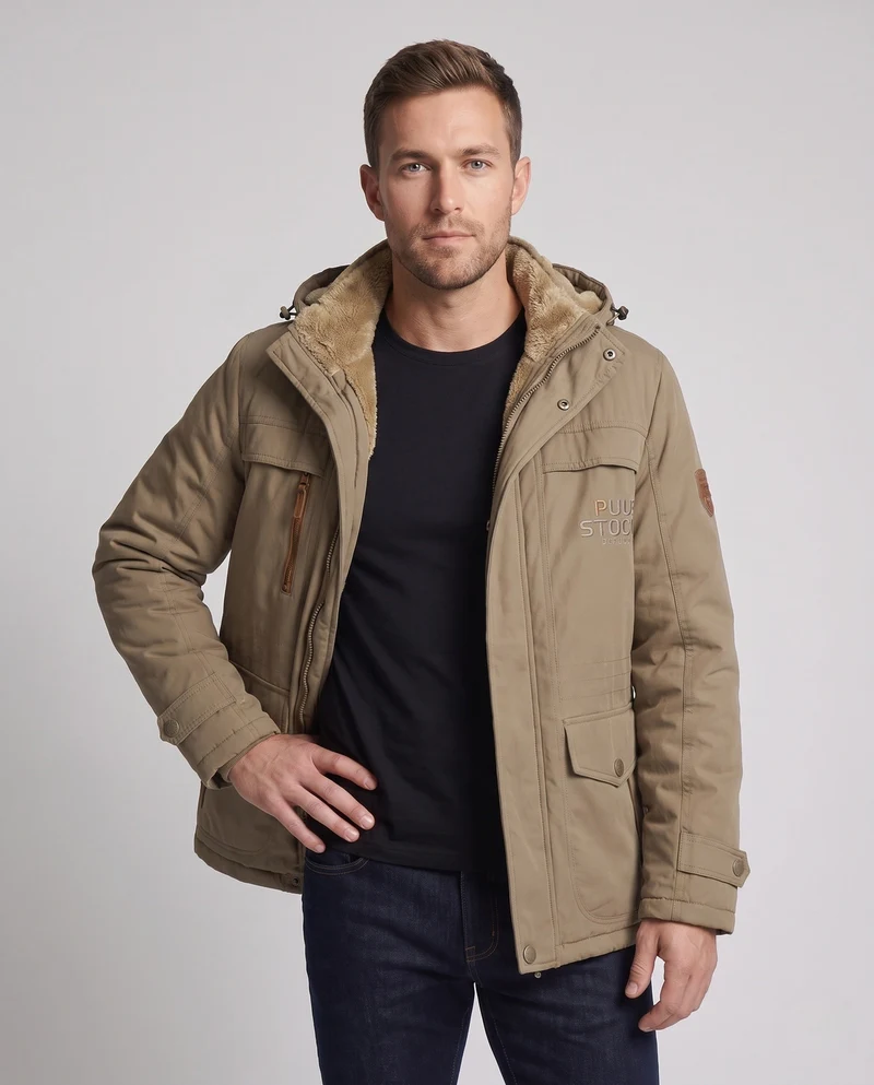 Herren Winterjacke mit Kunstfellkragen Nord Taschen
