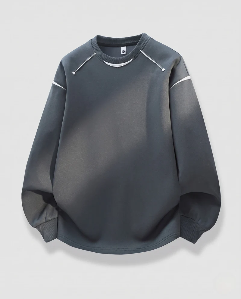 Unisex Lässiges Fleece-Oversize-Sweatshirt mit dekorativen Schulternähten und geripptem Saum