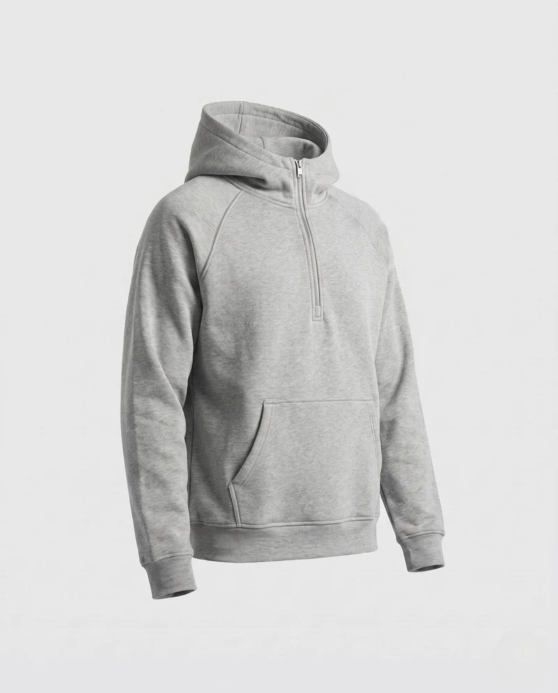 Unisex Hoher Funnel-Halbzipper-Hoodie mit Kängurutasche & angerautem Innenfutter