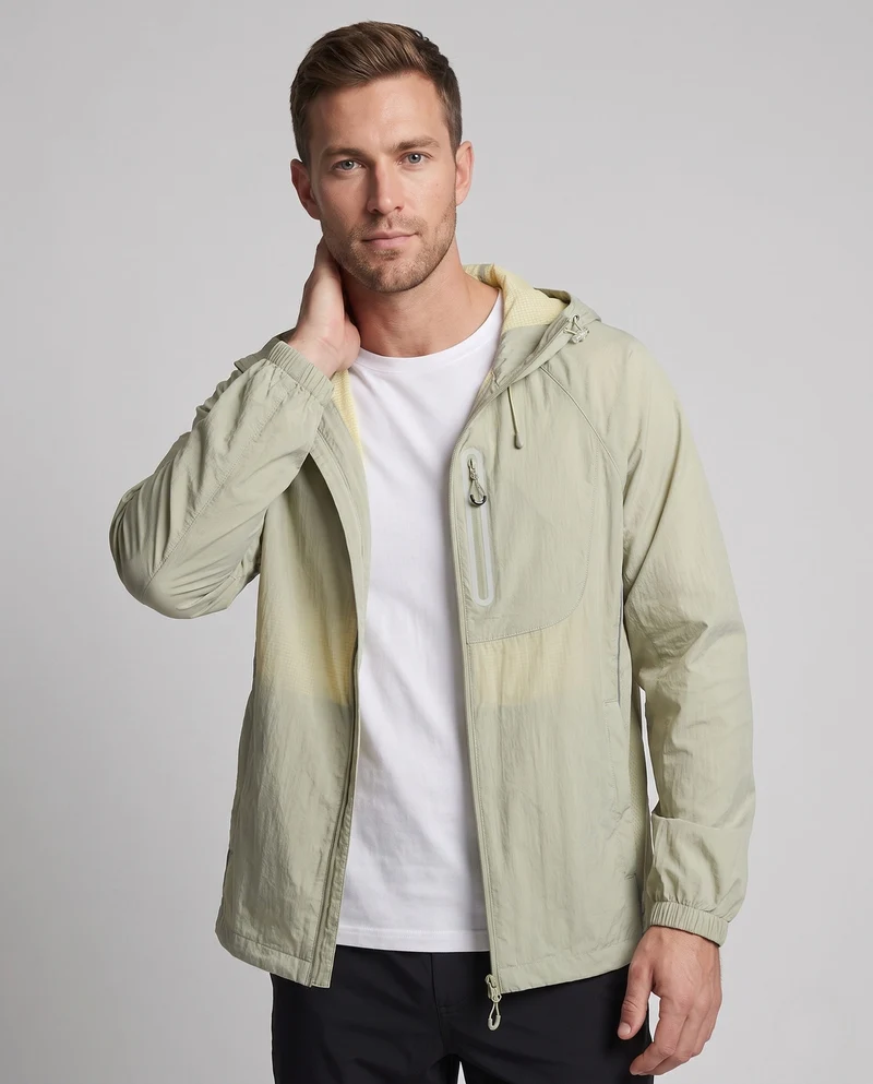 Unisex leichte Wind- und wasserabweisende Kapuzen-Übergangsjacke mit reflektierenden Details