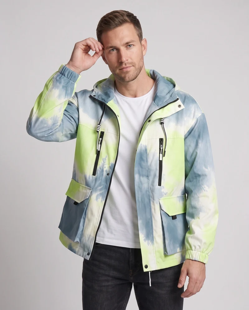 Unisex Leichte Kapuzen-Utility-Übergangsjacke mit Farbverlauf, Reißverschluss & Mehrfach-Taschen
