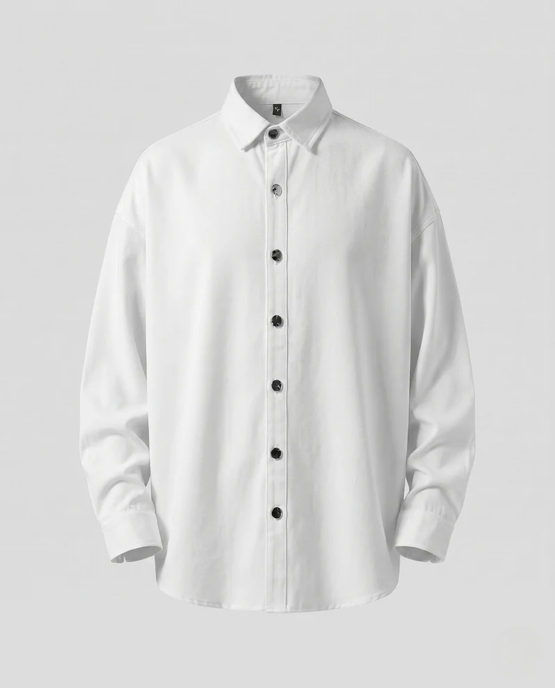Unisex Übergröße Baumwollhemd mit Kentkragen, kastiger Silhouette & verlängertem Rückensaum