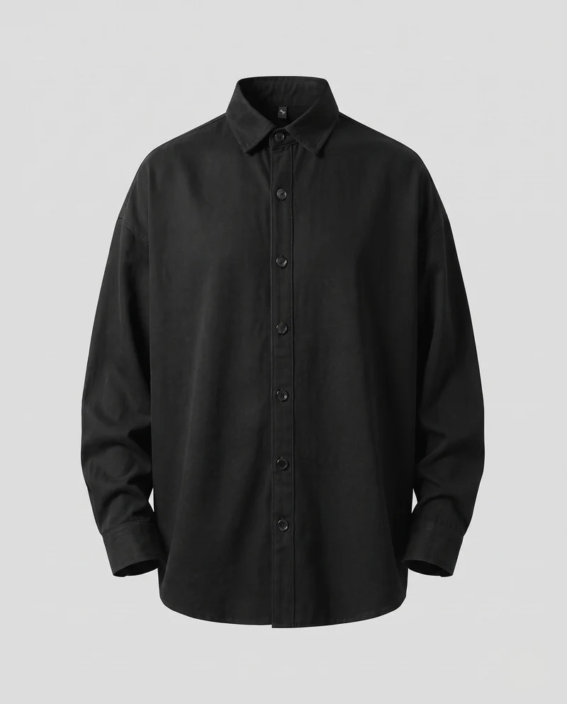 Unisex Übergröße Baumwollhemd mit Kentkragen, kastiger Silhouette & verlängertem Rückensaum