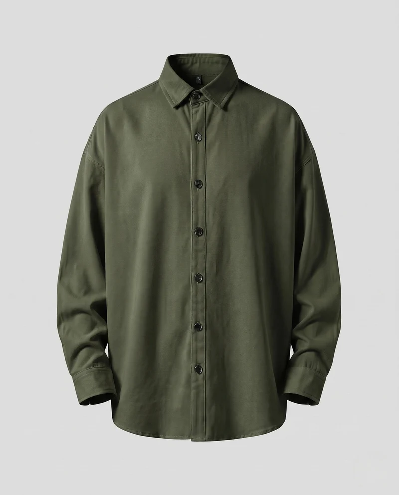 Unisex Übergröße Baumwollhemd mit Kentkragen, kastiger Silhouette & verlängertem Rückensaum