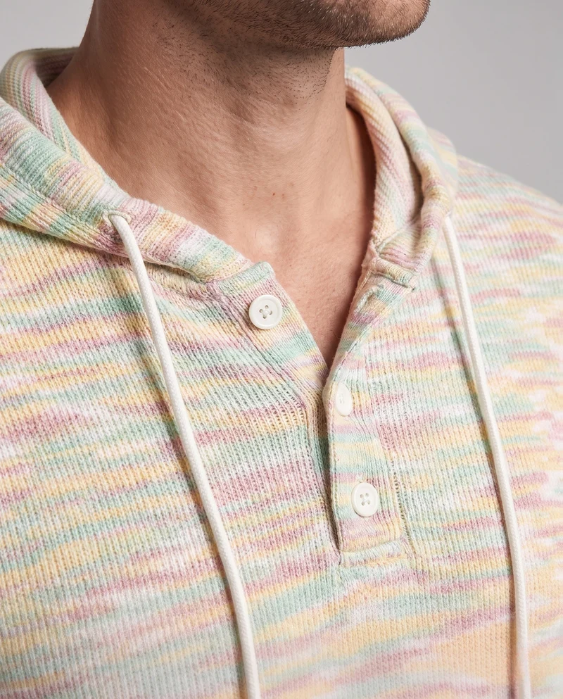Unisex leichter Melange-Hoodie mit Henley-Knopfleiste und Kordelzug