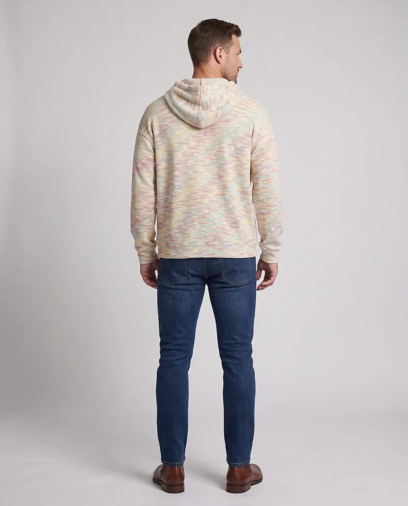 Unisex leichter Melange-Hoodie mit Henley-Knopfleiste und Kordelzug