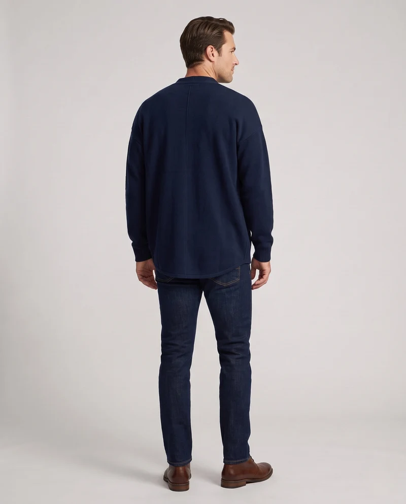 Unisex Oversize-Cardigan aus French-Terry mit V-Ausschnitt und durchgehender Knopfleiste