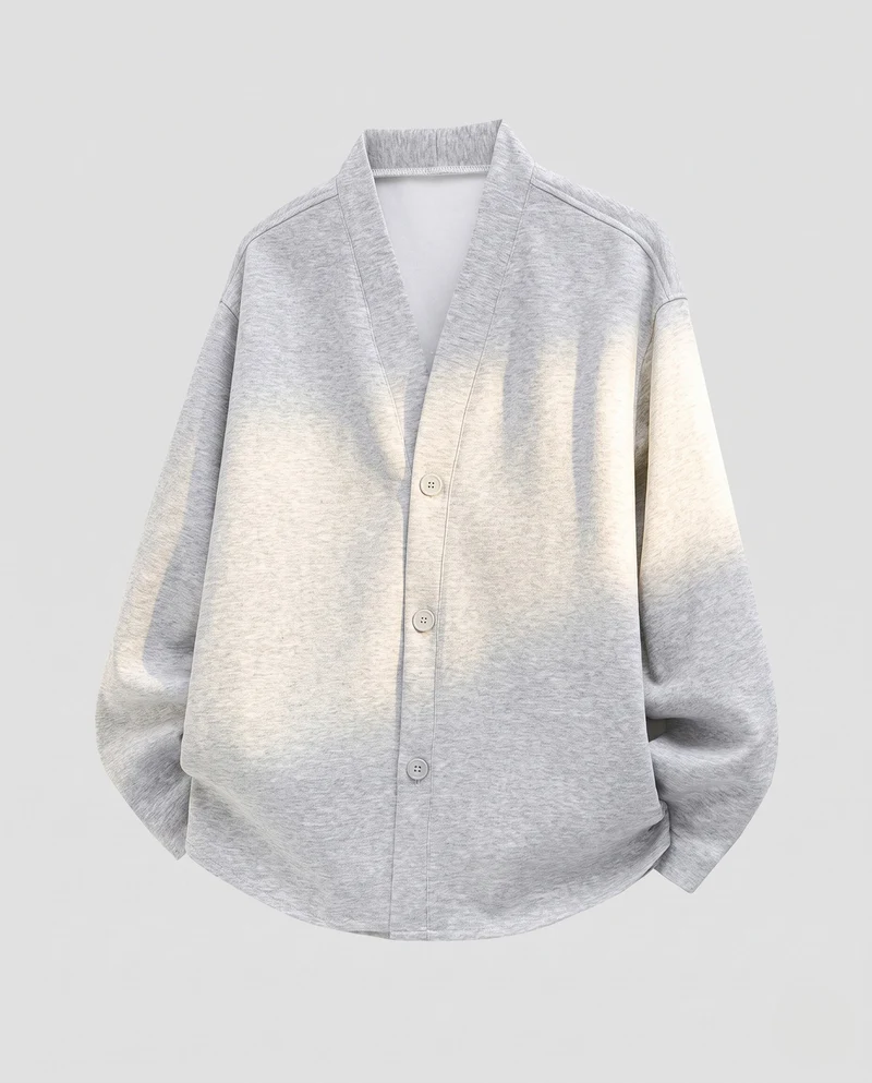 Unisex Oversize-Cardigan aus French-Terry mit V-Ausschnitt und durchgehender Knopfleiste