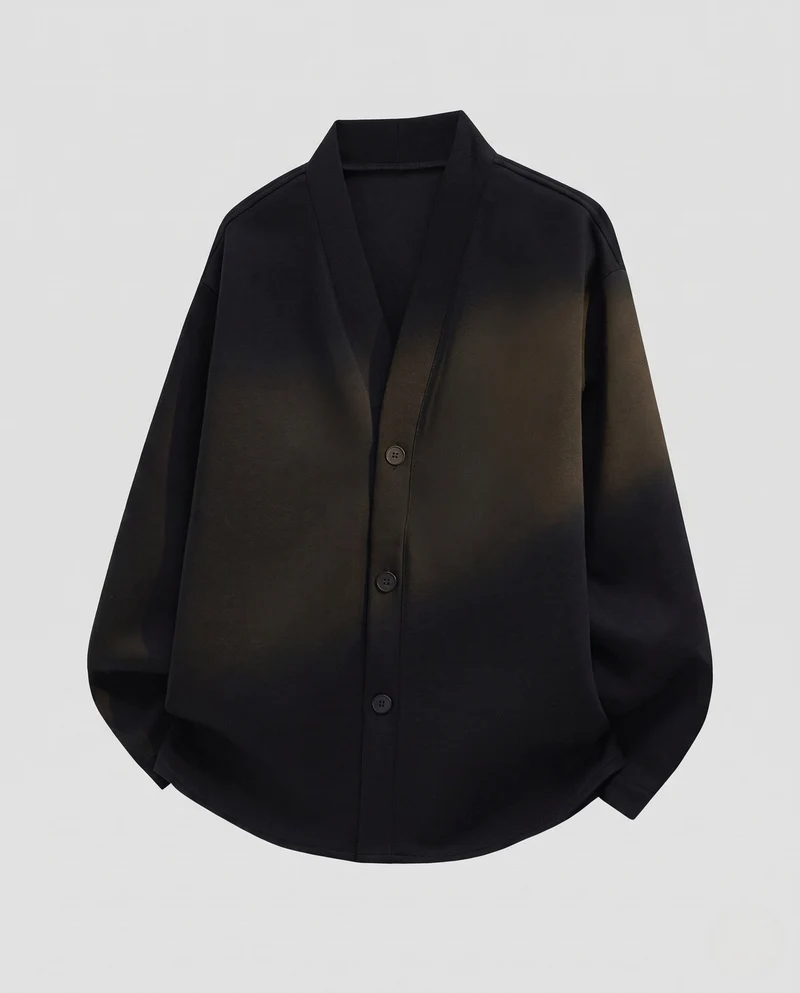 Unisex Oversize-Cardigan aus French-Terry mit V-Ausschnitt und durchgehender Knopfleiste